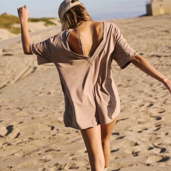 Free People! FP Movement Hot Shot Tee Romper In Mocha Latte NWT! - Picture 7 of 10